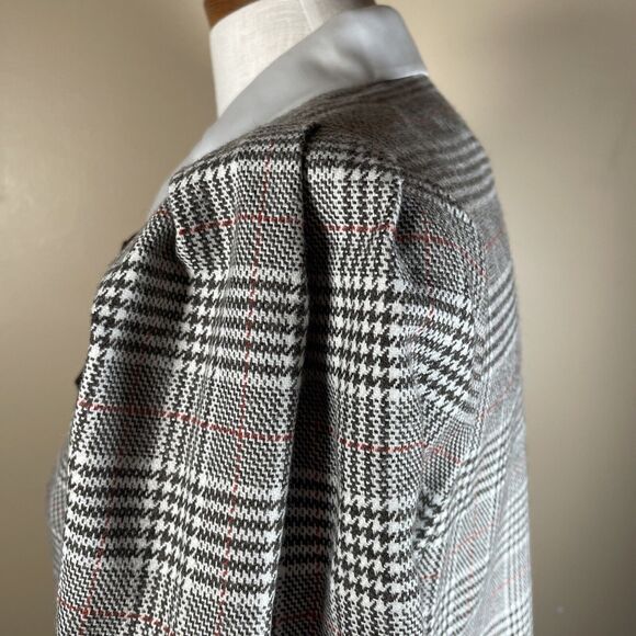 Vintage 80s  Plaid Dress Double Breasted Big Bow Contrast Collar C-38.5" Midi - Picture 12 of 16